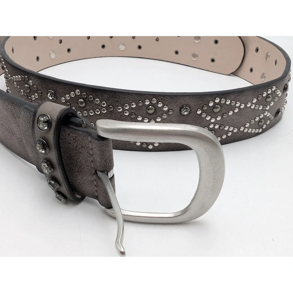 BKE Belt Womens XL Grey Studded Rhinestone BL310 Metallic Western Boho‎ Edgy 46